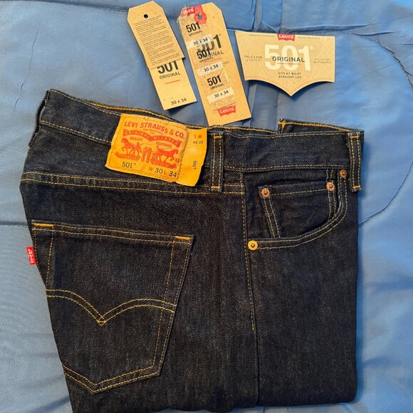 Levi's 501 Denim Straight Leg Blue Jeans - W-30, L-34 - Picture 2 of 6